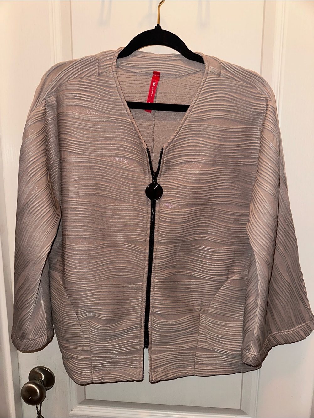 IC by Connie K Women's Light Taupe Wave-Texture Zip Jacket by Keren Hart